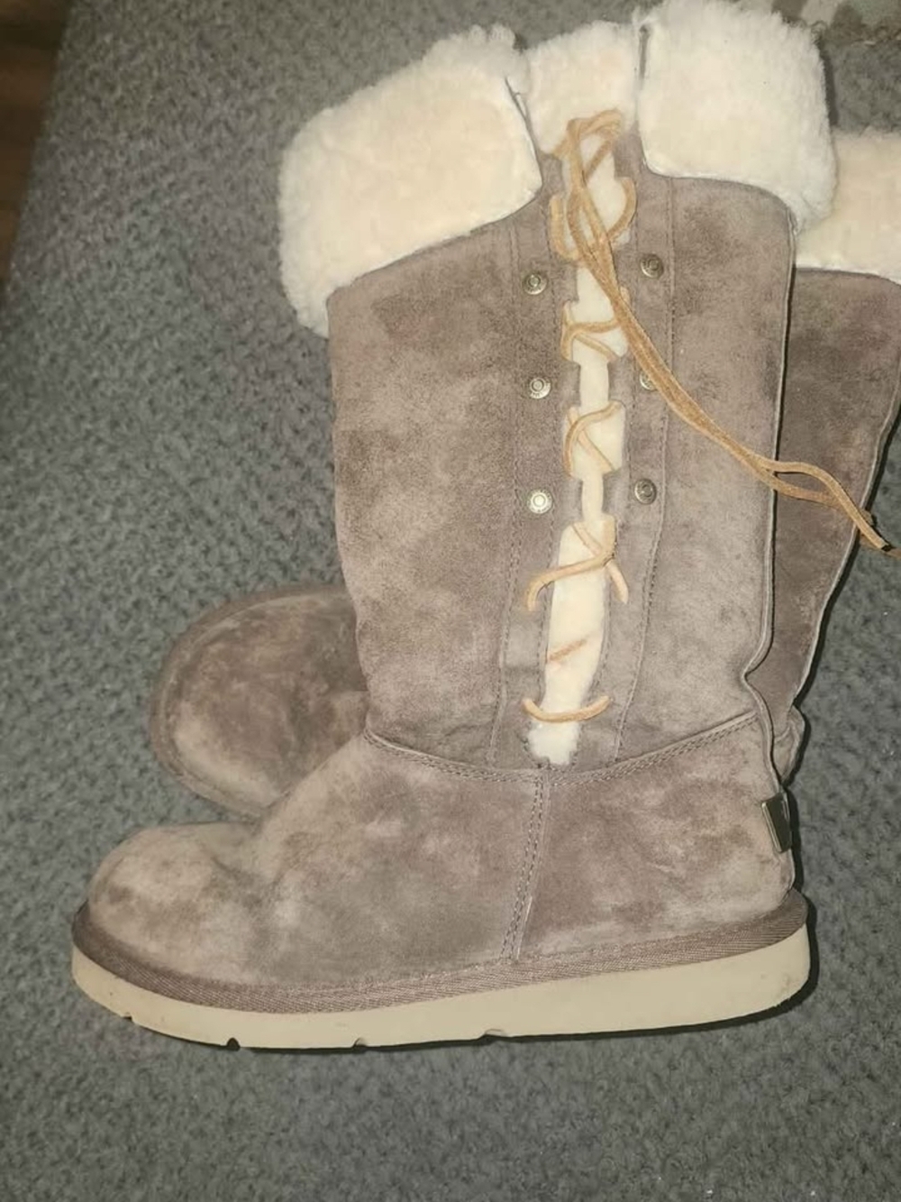 UGG Chestnut Suede Shearling-Lined Boot with Metal Logo - Picture 2 of 5